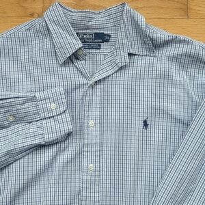Polo by Ralph Lauren Lowell Sport Shirt XL Blue White Check 100% Cotton